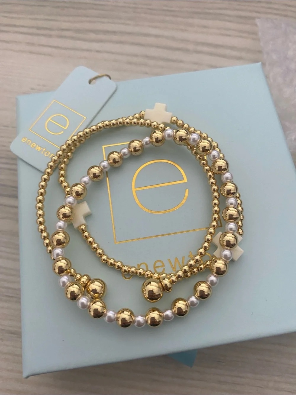 Enewton Gold Beaded & Pearl Stretch Bracelet Set - Gold and White